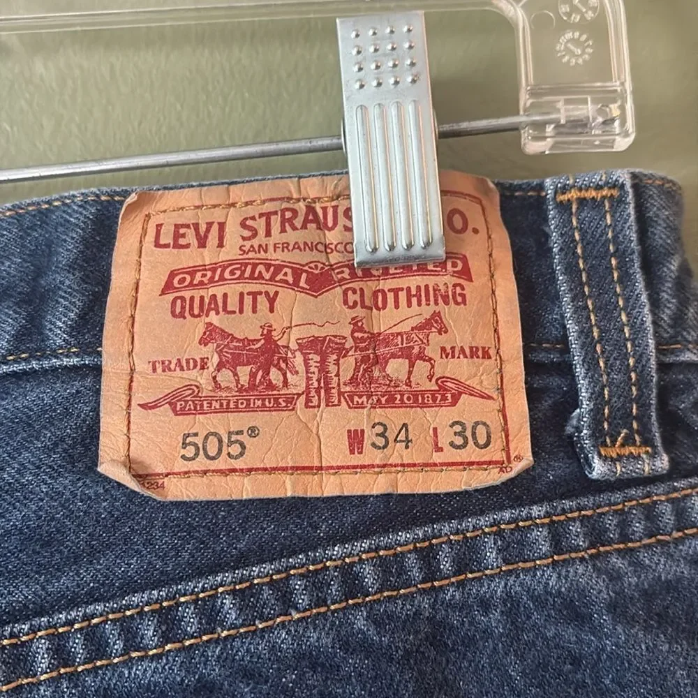 Levi's 505 Men's Rigid Dark Blue Wash Denim Jeans Relaxed Fit Sz W34 L30